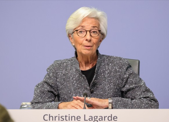 epa08289153 European Central Bank (ECB) President Christine Lagarde speaks during a press conference following the meeting of the Governing Council of the European Central Bank in Frankfurt am Main, G ...