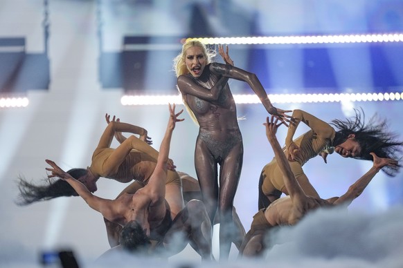 Raiven of Slovenia performs the song Veronika during the dress rehearsal for the first semifinal at the Eurovision Song Contest in Malmo, Sweden, Monday, May 6, 2024. (AP Photo/Martin Meissner)
Raiven