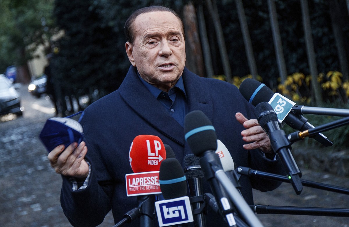 Former Italian Premier Silvio Berlusconi speaks to media following a meeting with center-right leaders in Rome, Thursday, Dec. 23, 2021.(Roberto Monaldo/LaPresse via AP)