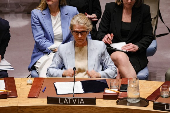 May 19, 2026, New York, New York, USA: SANITA PAVLUTA-DESLANDES, Permanent Representative of Latvia to the United Nations, attends a UN Security Council meeting on Ukraine at UNHQ, as Latvia rejects R ...