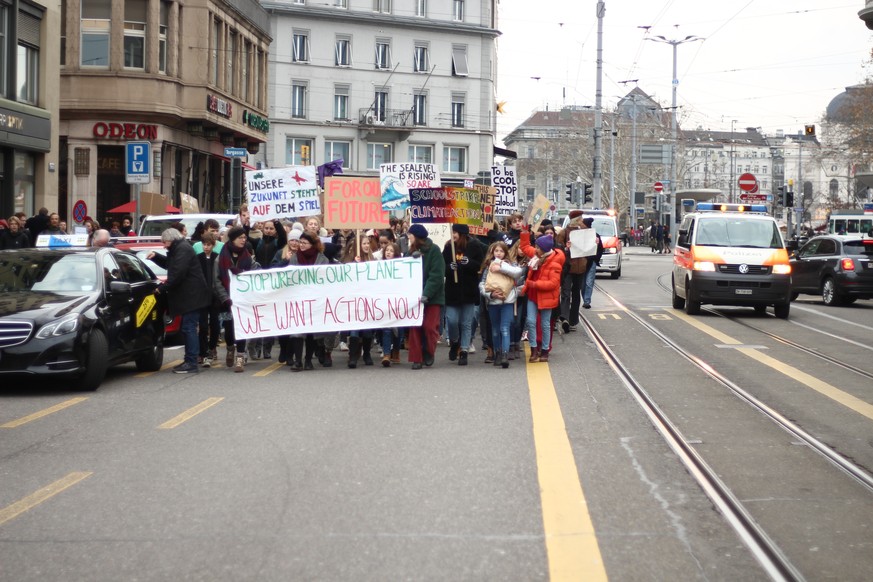 Demonstrationszug durch Zürich: Schülerinnen und Schüler im Klimastreik.