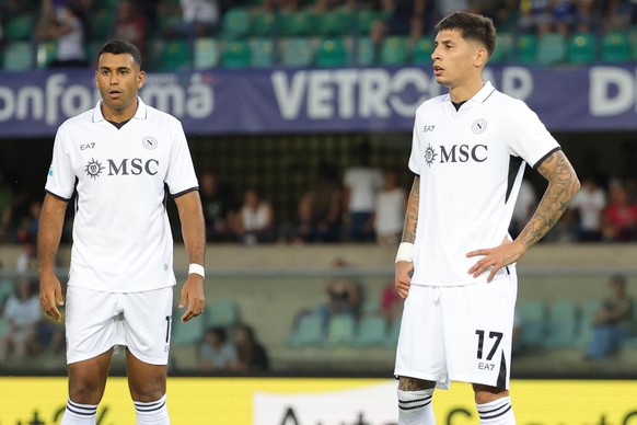 epa11554457 SSC Napoli players react during the Italian Serie A soccer match Hellas Verona vs Napoli at the Marcantonio Bentegodi stadium in Verona, Italy, 18 August 2024. EPA/Emanuele Pennnacchio