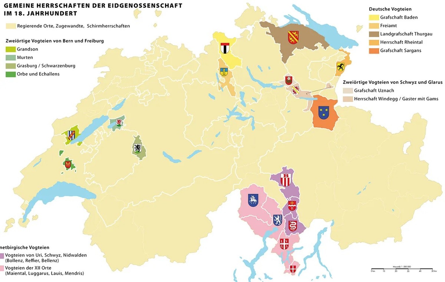 Im 18. Jahrhundert waren die Machtverhältnisse im heutigen Kanton Tessin klar.
https://commons.wikimedia.org/wiki/File:Karte_Gemeine-Herrschaften.png