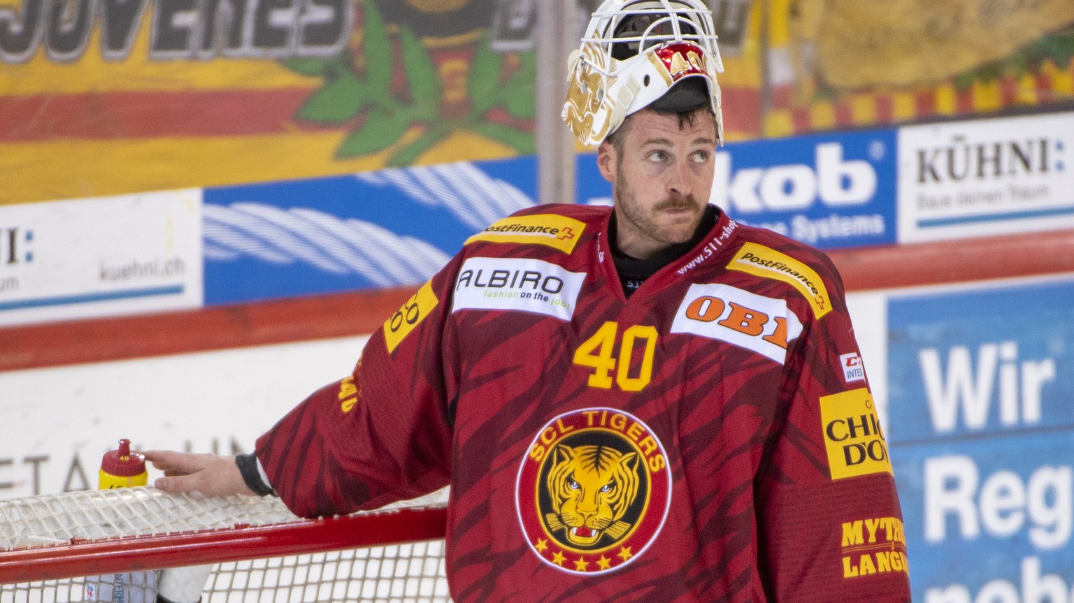 Tigers Goalie, Damiano Ciaccio, waehrend dem Meisterschaftsspiel der National League, zwischen den SCL Tigers und dem HC Genf-Servette, am Freitag 13. September 2019 im Ilfisstadion in Langnau. (KEYST ...