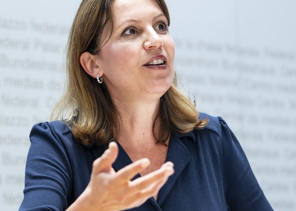 Alt-Nationalraetin Chantal Gallade, GLP-ZH, vom ueberparteilichen Komitee aeussern sich an einer Medienkonferenz zur Initiative zur Beschaffung von neuen Kampfflugzeugen, am Dienstag, 11. August 2020, ...