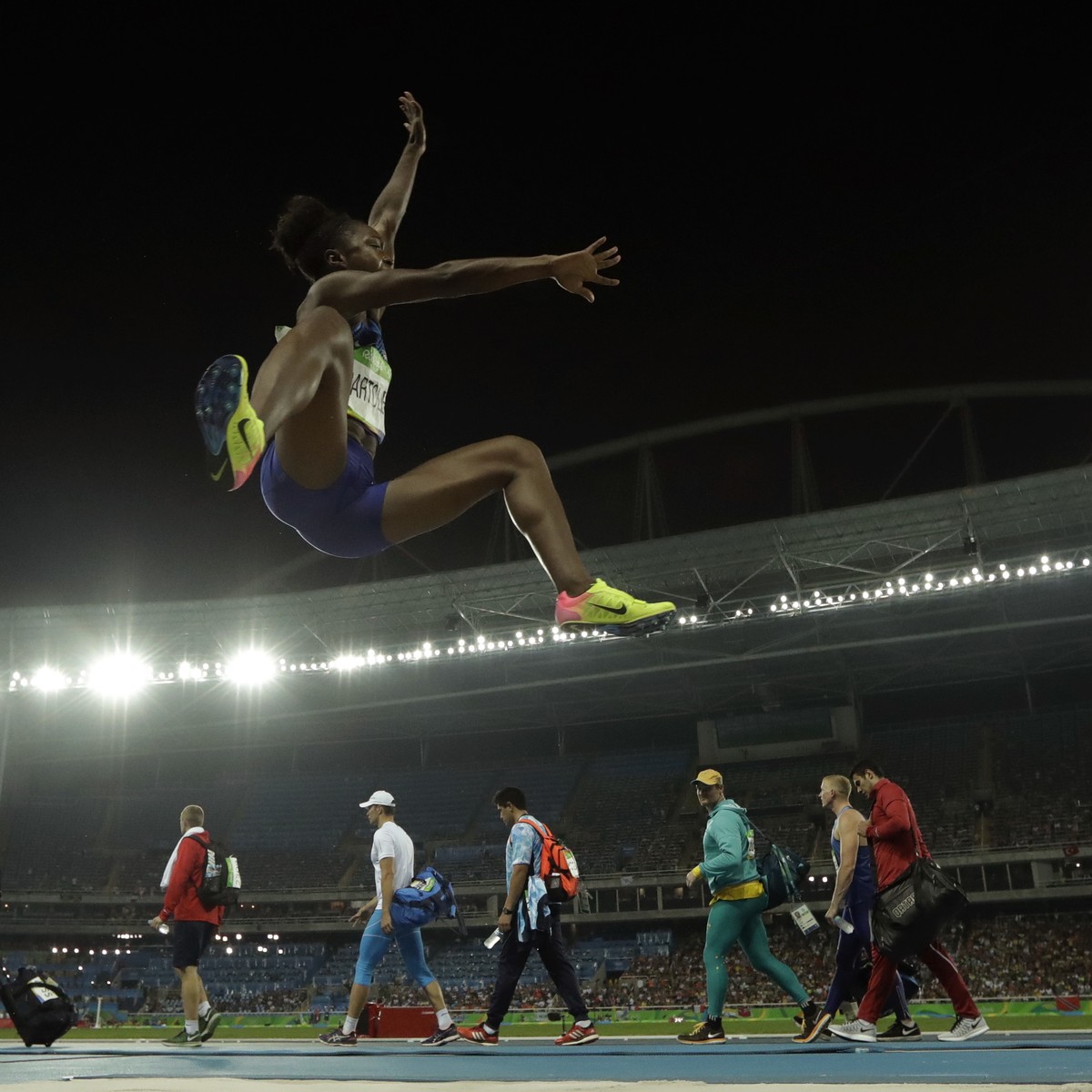 United States' Tianna Bartoletta in action during the women's long jump final, during the athletics competitions of the 2016 Summer Olympics at the Olympic stadium in Rio de Janeiro, Brazil, ...