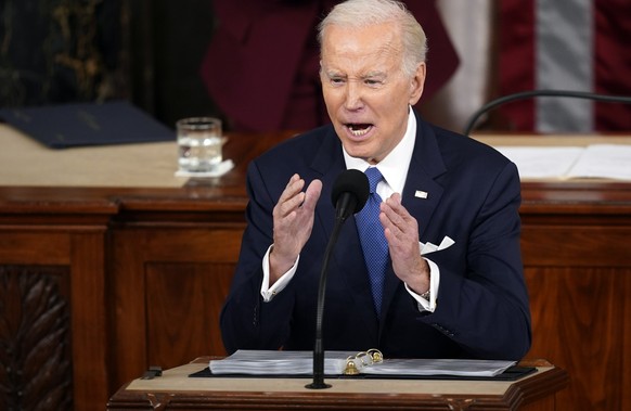 FILE - President Joe Biden delivers the State of the Union address to a joint session of Congress at the U.S. Capitol, Tuesday, Feb. 7, 2023, in Washington. Biden has sparked a firestorm after saying  ...