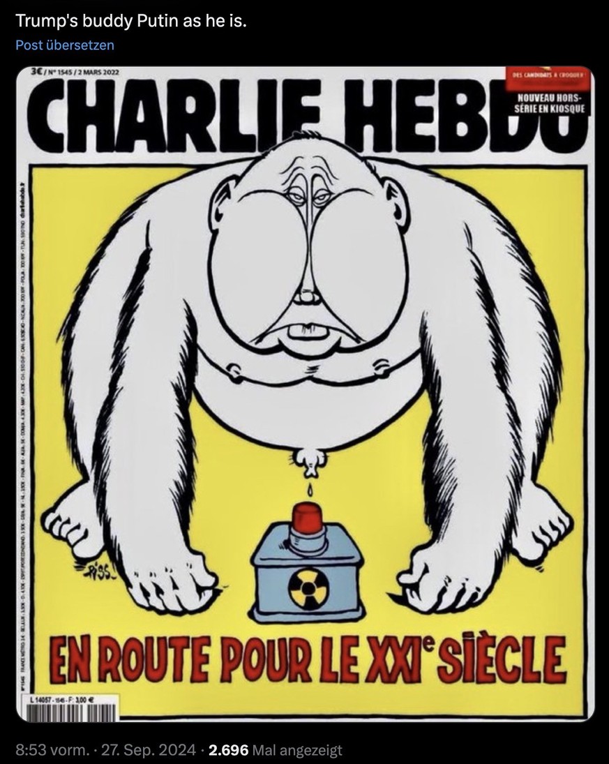 Cover von Charie Hebdo zu Putins Atomdrohung.