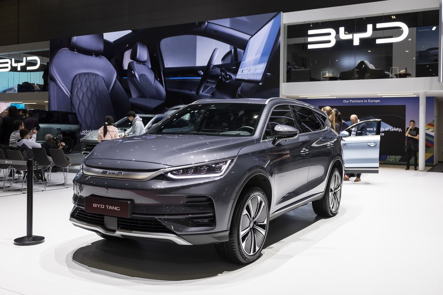 epa11182893 The New BYD Tang is presented during media day of the 91st Geneva International Motor Show (GIMS) in Geneva, Switzerland, 26 February 2024. The motor show will open to the public from 27 F ...