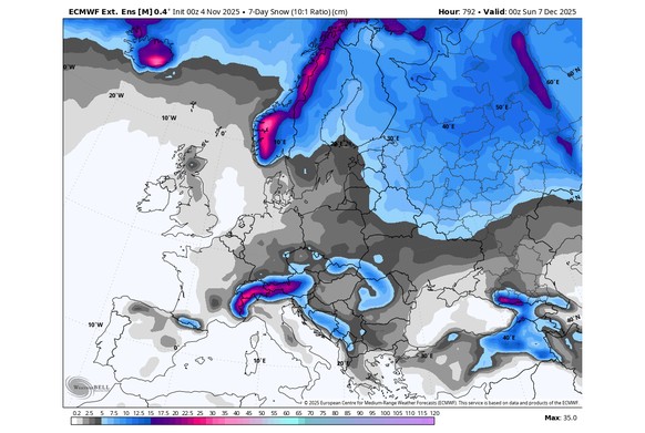 Schneefall Prognosen erste Dezemberhälfte 2025