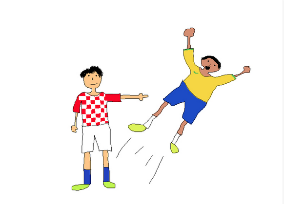 Penalty wird gepfiffen, nachdem ein kroatischer Spieler einen Brasilianer mit den Fingern stupst.&nbsp;