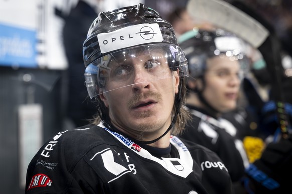 Marcus Soerensen (HCFG) verfolgt einen Spielzug von der Bande aus, im dritten Playoff-Halbfinalspiel der National League zwischen dem HC Fribourg Gotteron und dem Geneve-Servette HC, am Mittwoch, 8. A ...