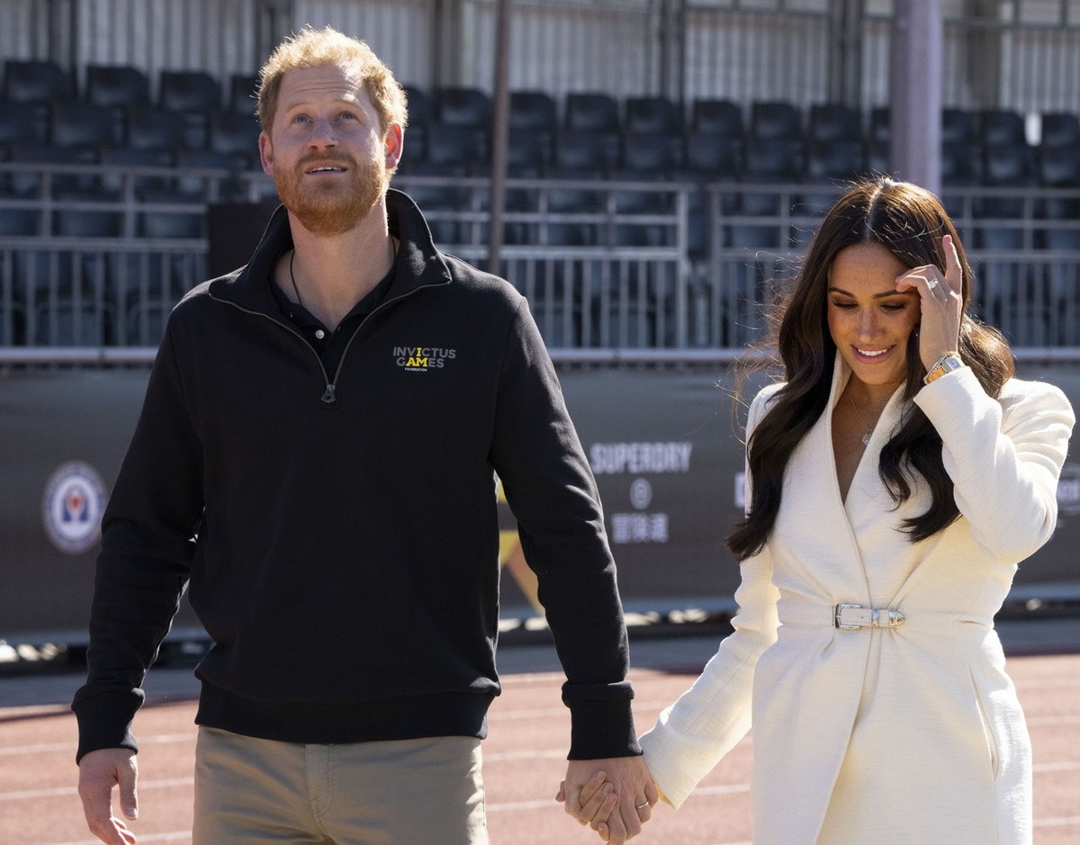 Prince Harry and Meghan Markle, Duke and Duchess of Sussex at the Invictus Games in The Hague, Netherlands, Sunday, April 17, 2022. The week-long games for active servicemen and veterans who are ill,  ...