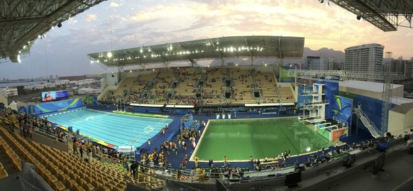 2016 Rio Olympics - Diving - Maria Lenk Aquatics Centre - Rio de Janeiro, Brazil - 09/08/2016. General view of the Olympic diving pool (R) and the pool for the synchronized swimming (L) this afternoon ...