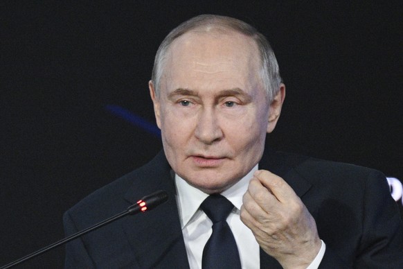 Russian President Vladimir Putin speaks during a plenary session of the 5th annual forum Strong Ideas for a New Time hosted by the autonomous non-profit organisation Agency for Strategic Initiatives t ...