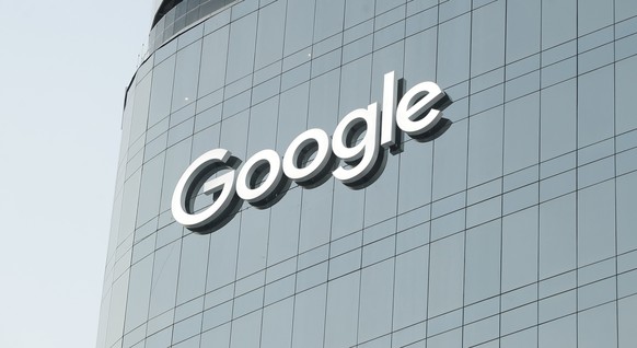 epa11281203 The Google sign is seen at the Plaza Presidente building during the inaguration of Google&#039;s offices in San Salvador, El Salvador, 15 April 2024. During the inaguration Salvadoran Pres ...