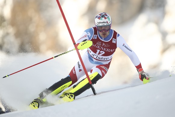 Switzerland&#039;s Daniel Yule competes in an alpine ski, men&#039;s World Cup slalom, in Val D&#039;Isere, France, Sunday, Dec. 12, 2021. (AP Photo/Gabriele Facciotti)