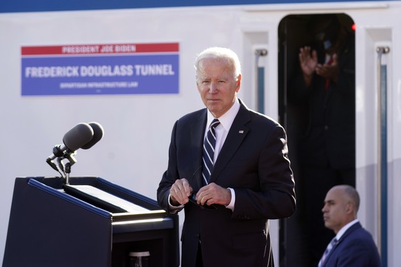 President Joe Biden speaks about infrastructure at the Baltimore and Potomac Tunnel North Portal in Baltimore, Monday, Jan. 30, 2023. (AP Photo/Andrew Harnik)