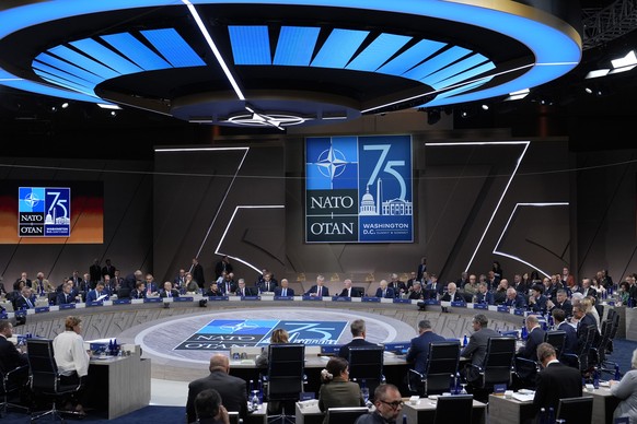 President Joe Biden and NATO leaders attend Working Session III of the NATO Summit in Washington, Thursday, July 11, 2024. (AP Photo/Susan Walsh)
Joe Biden