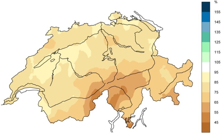 Verhältnis der Niederschlagsmenge für den Zeitraum vom 1. März 2022 bis 22. Februar 2023 zur Norm (1991 bis 2020) für den entsprechenden Zeitraum (in Prozent).