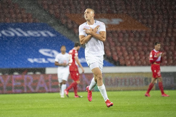 Zuerichs Blaz Kramer jubelt nach seinem 2:0 Tor im Fussball Meisterschaftsspiel der Super League zwischen dem FC Zuerich und dem FC Thun im Letzigrund, am Montag, 3. August 2020 in Zuerich. (KEYSTONE/ ...