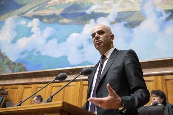 Bundesrat Alaion Berset spricht im Nationalrat an der Fruehlingssession der Eidgenoessischen Raete, am Dienstag, 19. Maerz 2019, in Bern. (KEYSTONE/Peter Schneider)