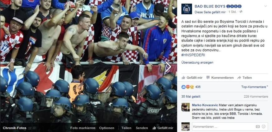 «Niemand wird uns stoppen!» – der Facebook-Eintrag der Bad Blue Boys.