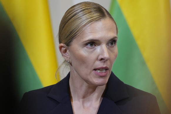 FILE - Lithuania&#039;s Interior Minister Agne Bilotaite speaks to reporters following talks in Warsaw, Poland, on Aug. 28, 2023. Lithuania decided Wednesday Feb. 21, 2024 to shut down two more of its ...