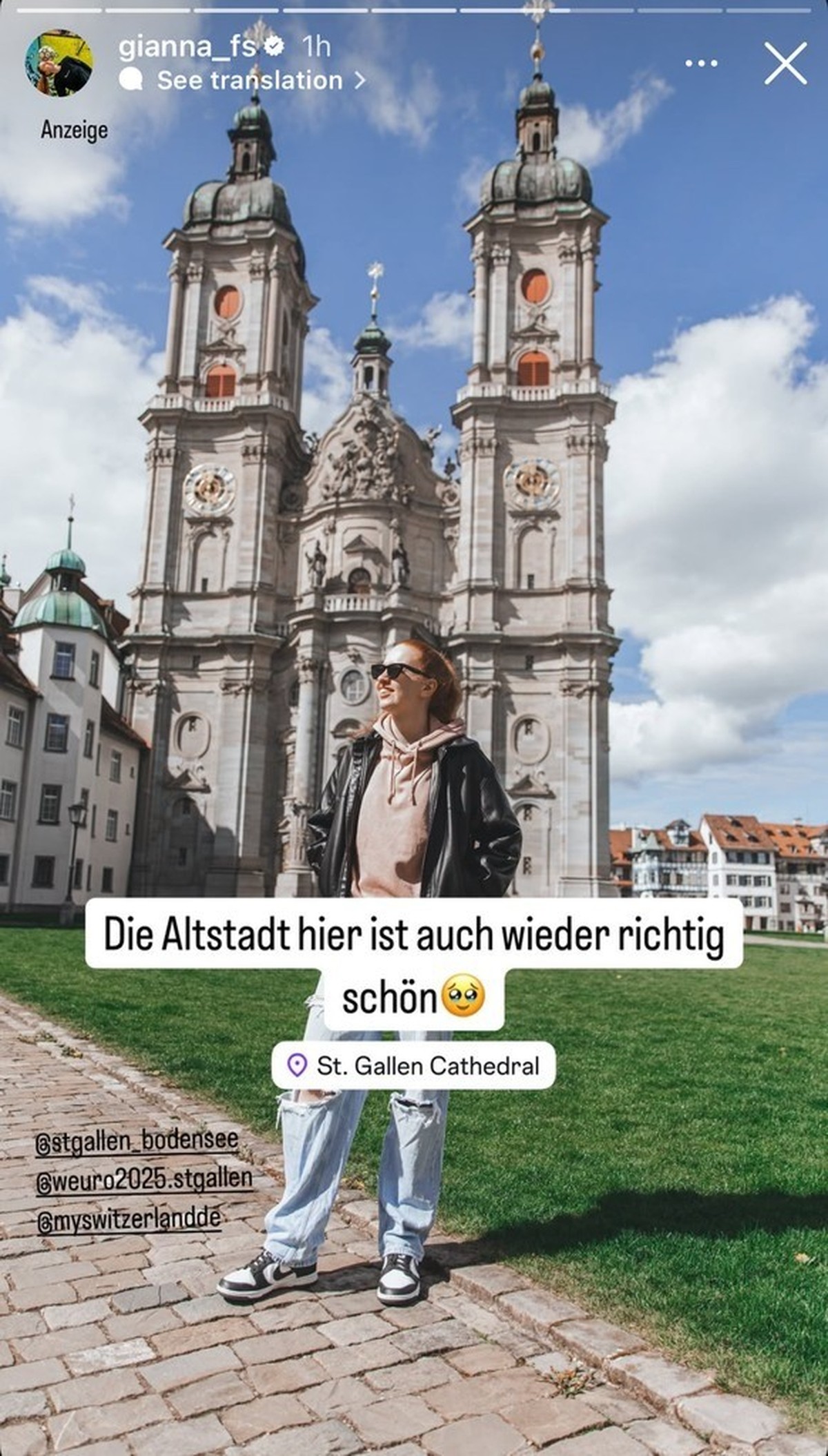 Gianna a fait une belle promotion à la ville de Saint-Gall sur Instagram.