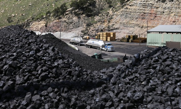 SALINA, UT - MAY 28: Piles of coal wait to be loaded into trucks at the Sufco Coal Mine, 30 miles east of Salina, Utah on May 28, 2014. The Sufco mine produces 30,000 tons of more environmentally frie ...