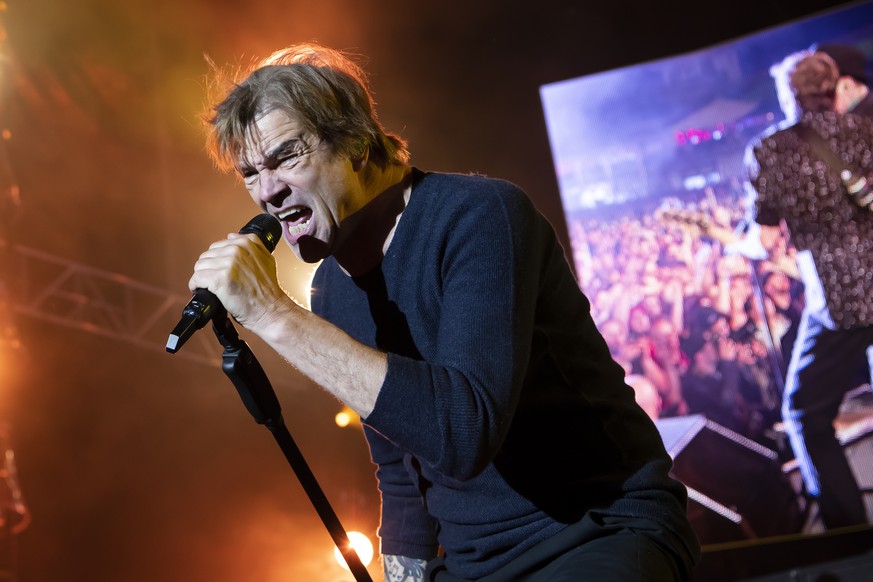 Singer Campino (Andreas Frege) of German band Die Toten Hosen, performs on the main stage (Jungfrau stage), during the Greenfield Openair Festival, Thursday, June 13, 2019, in Interlaken, Switzerland. ...