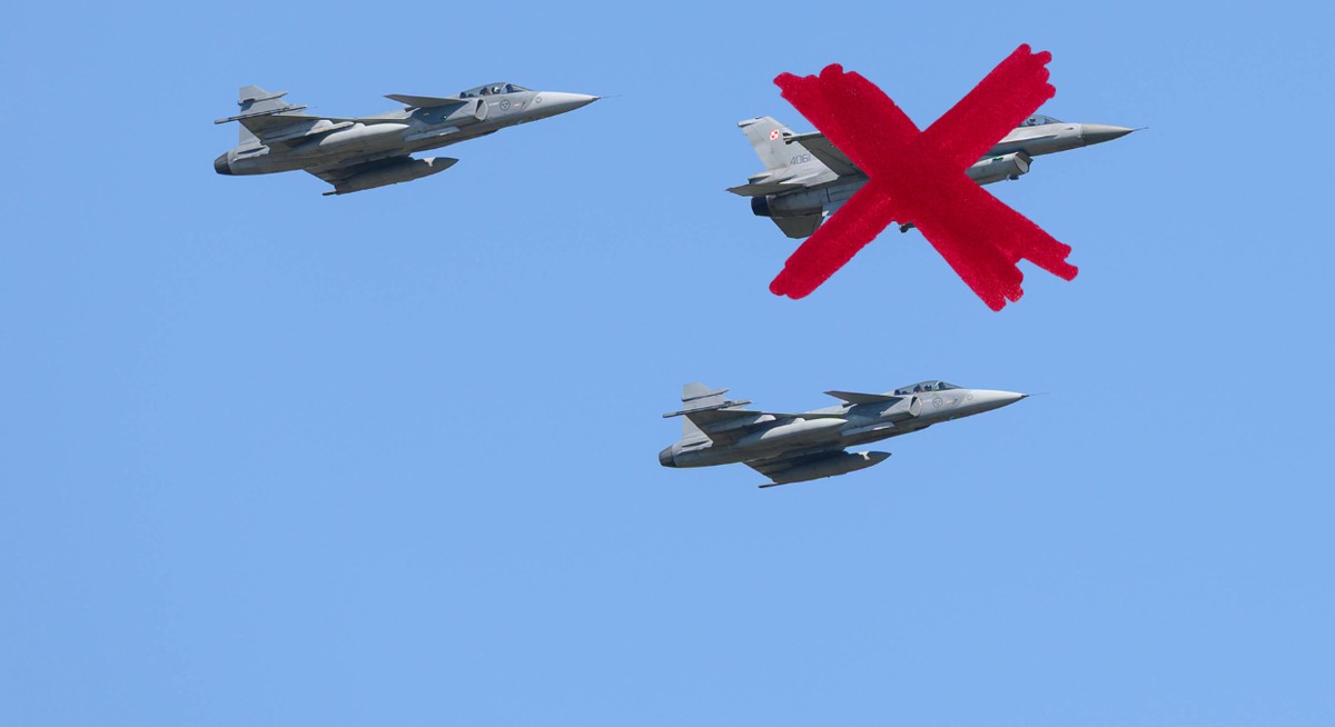 Des Gripen volent avec un F-16, et la colombie n'en veut pas.