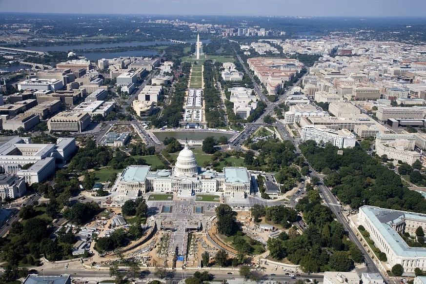 Aerial of the U.S. Capitol under restoration. The United States Capitol is the meeting place of the United States Congress, the legislature of the Federal government of the United States. Located in W ...