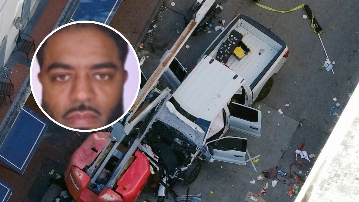 Le pick-up emprunté par le terroriste. (En médaillon, la photo du suspect.)