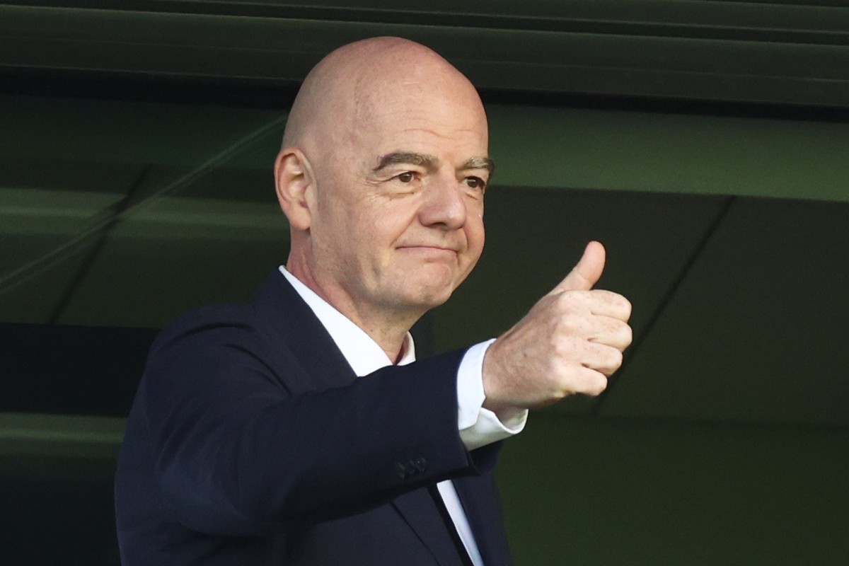 FIFA President Gianni Infantino arrives to attend the opening game of the Women's U20 World Cup opening match between Poland and Argentina in Katowice, Poland, Saturday, Sept. 5, 2026. (AP Photo/ ...
