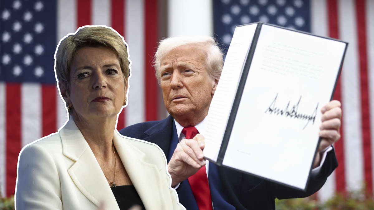 Karin Keller-Sutter und Donald Trump, Montage cpf.