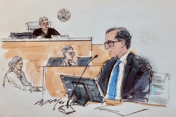 In this courtroom sketch, Hunter Biden, right, appears for a hearing in federal court, Thursday, Sept. 5, 2024, in Los Angeles, where he pled guilty to federal tax charges. (William T. Robles via AP)