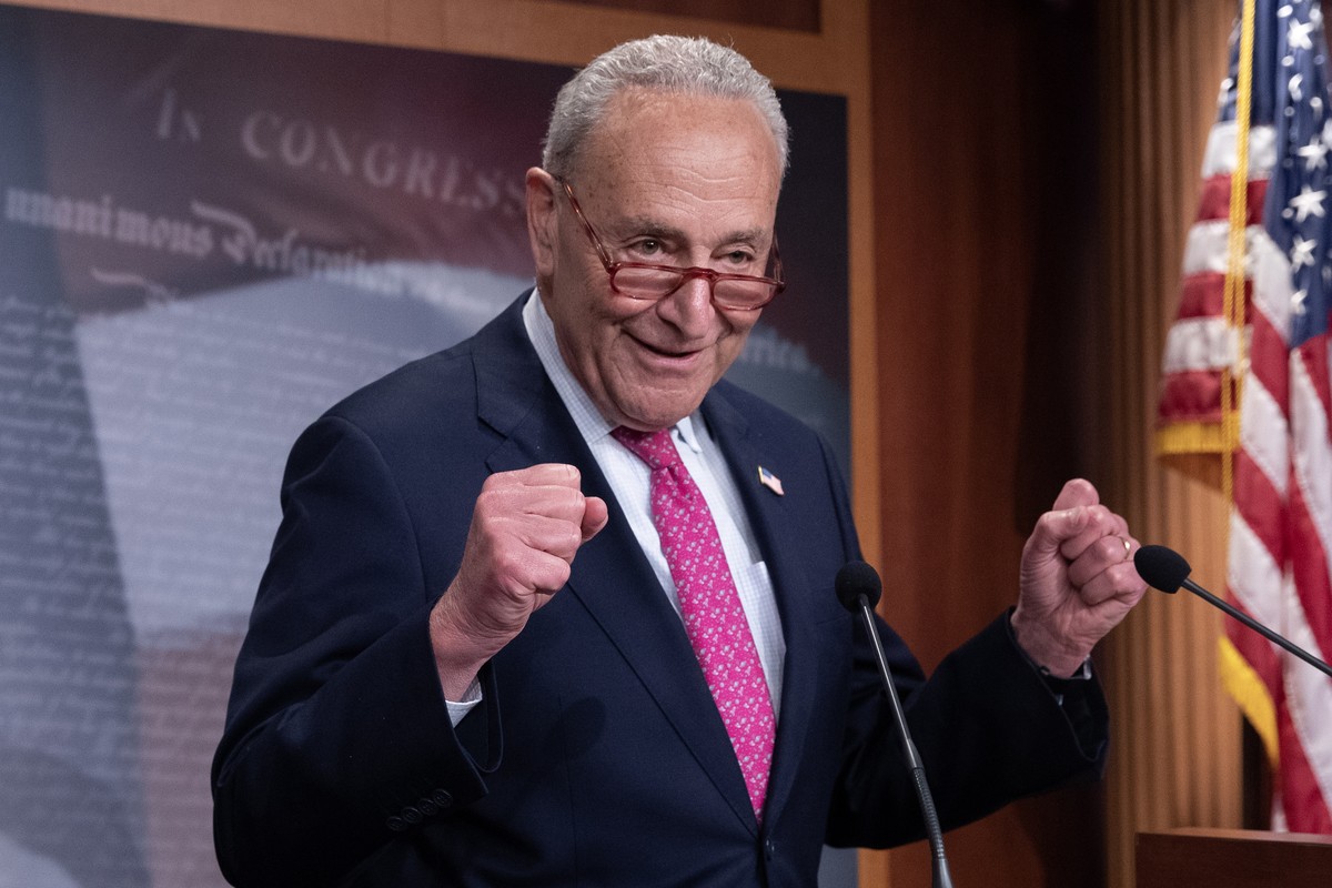epa10668029 Senate Majority Leader Chuck Schumer holds a news conference after the Senate passed legislation to raise the debt ceiling, on Capitol Hill in Washington, DC, USA, 01 June 2023. After bein ...