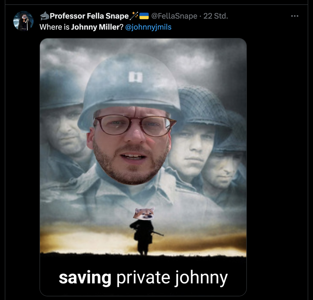 NAFO-Posting, das sich über den Putin-Propagandisten Johnny Miller lustig macht.
