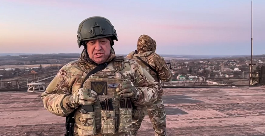 In this handout photo from a video released by Prigozhin Press Service on Friday, March 3, 2023, Yevgeny Prigozhin, the owner of the military company Wagner Group, addresses the Ukrainian president…