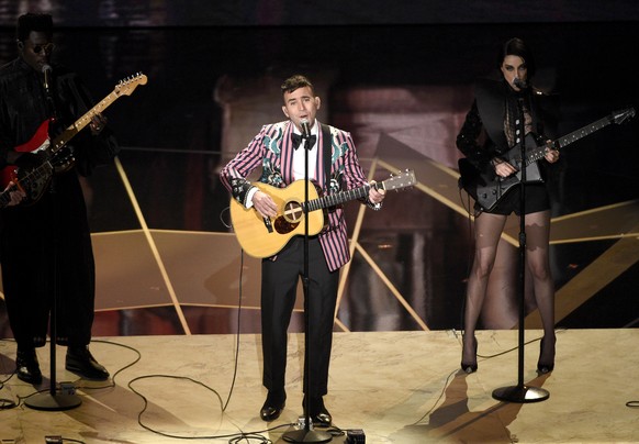 Moses Sumney, from left, Sufjan Stevens, and St. Vincent perform &quot;Mystery of Love&quot; from the film &quot;Call Me By Your Name&quot; at the Oscars on Sunday, March 4, 2018, at the Dolby Theatre ...