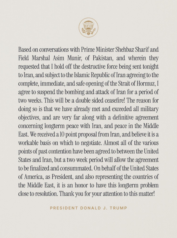 Das auch vom Weissen Haus veröffentlichte Statement Trumps.