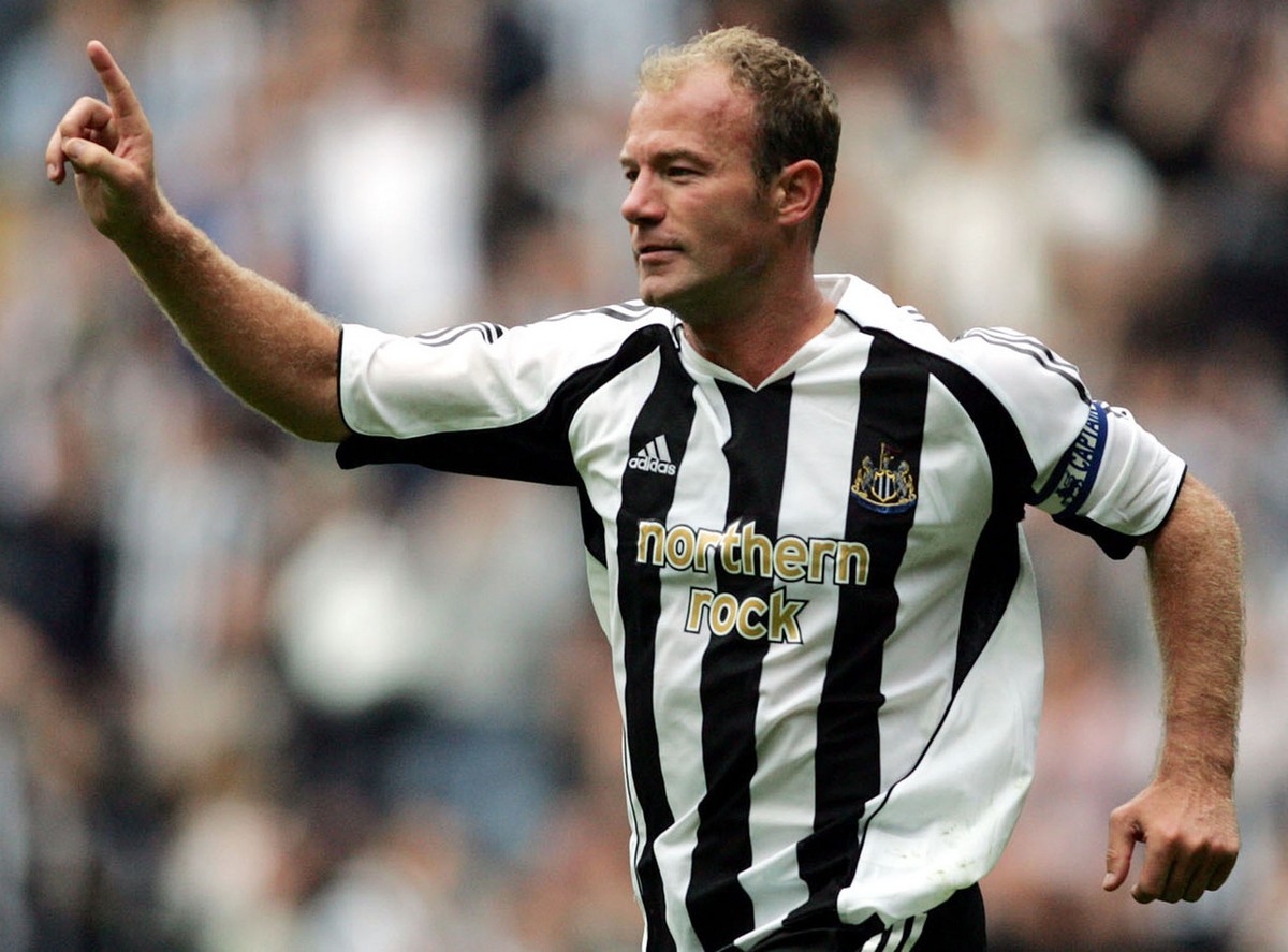 Newcastle's captain Alan Shearer celebrates scoring against FK ZTS Dubnica during their UEFA Intertoto Cup third round second leg soccer match at Newcastle's St James' Park , England, S ...