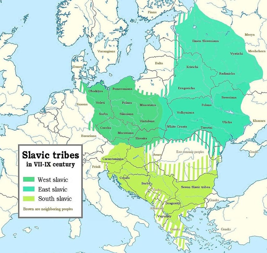 Siedlungsgebiet slawischer Stämme vom 7. bis 9. Jahrhundert.