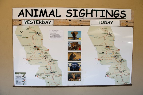 Eine Karte zeigt, welche Tiere zuletzt wo gesichtet wurden.