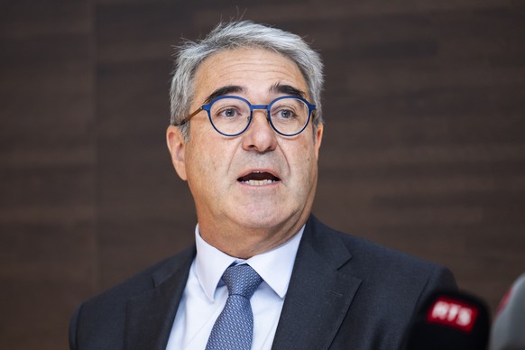 Le conseiller d'Etat vaudois Frederic Borloz parle lors de la conference de presse de presentation du projet de budget 2026 de l'Etat de Vaud ce mercredi, 24 septembre 2025 a Lausanne. (KEYS ...