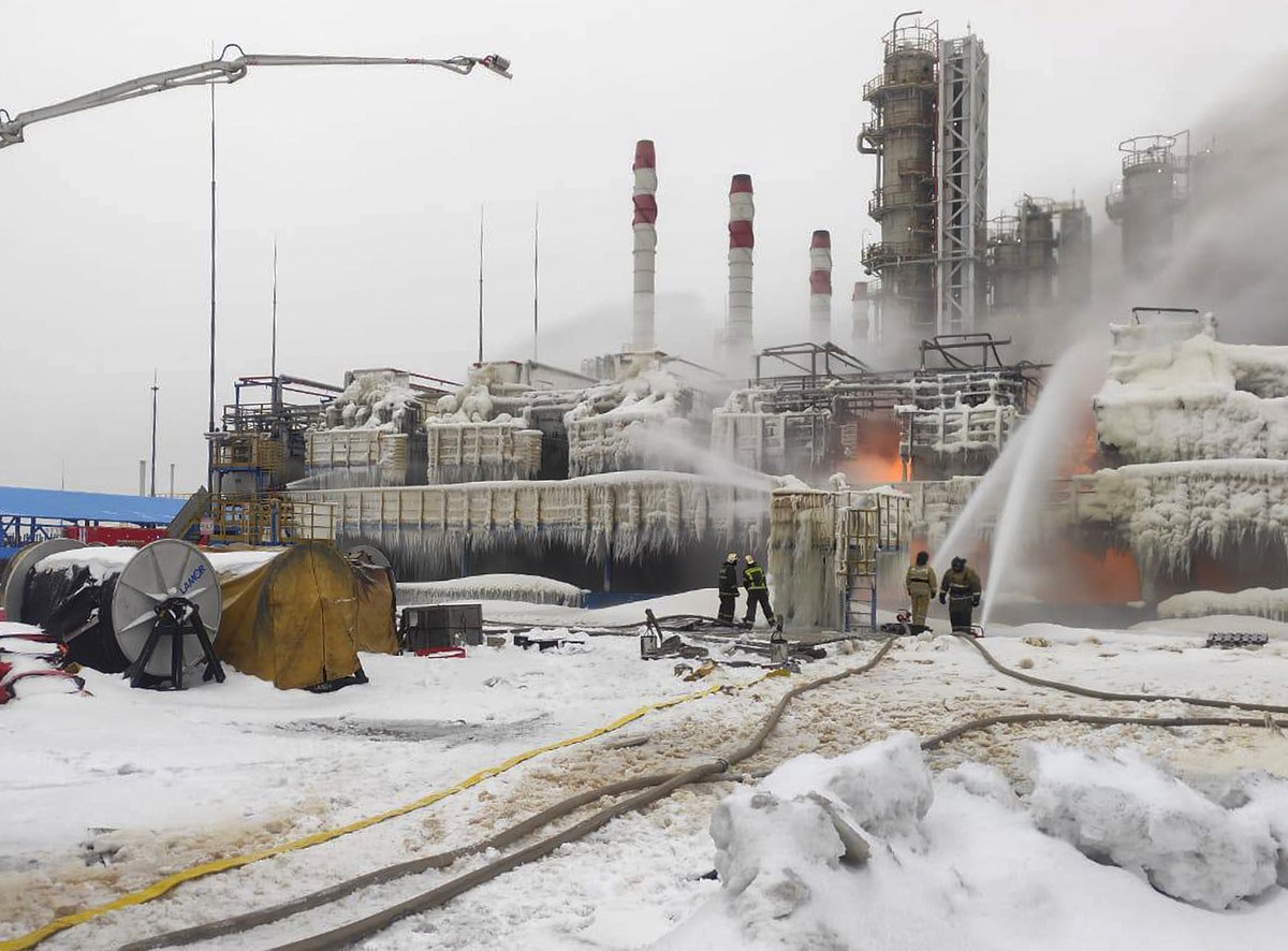 Le terminal de gaz d'Oust-Luga, près de Saint-Pétersbourg, après une attaque de drones.