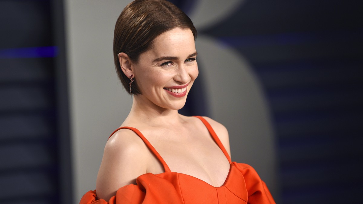 FILE - This Feb. 24, 2019 file photo, Emilia Clarke arrives at the Vanity Fair Oscar Party in Beverly Hills, Calif. Clarke has revealed she’s had two life-threatening aneurysms, and two brain surgerie ...