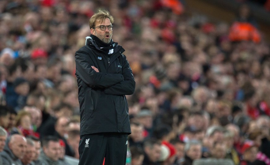 epa05829605 Liverpool Manager Juergen Klopp reacts during the English Premier League soccer match between Liverpool and Arsenal held at Anfield, Liverpool, Britain, 04 March 2017. EPA/PETER POWELL EDI ...