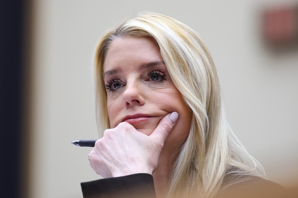 FILE - Attorney General Pam Bondi listens as she testifies before a House Judiciary Committee oversight hearing on Capitol Hill in Washington, Feb. 11, 2026, in Washington. (AP Photo/Tom Brenner, file ...